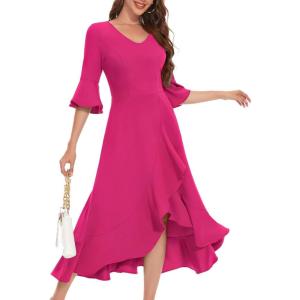 imageHomRain Womens Wedding Guest Dress Elegant Formal Cocktail Bell Sleeve Dress for Prom Homecoming Tea PartyRose