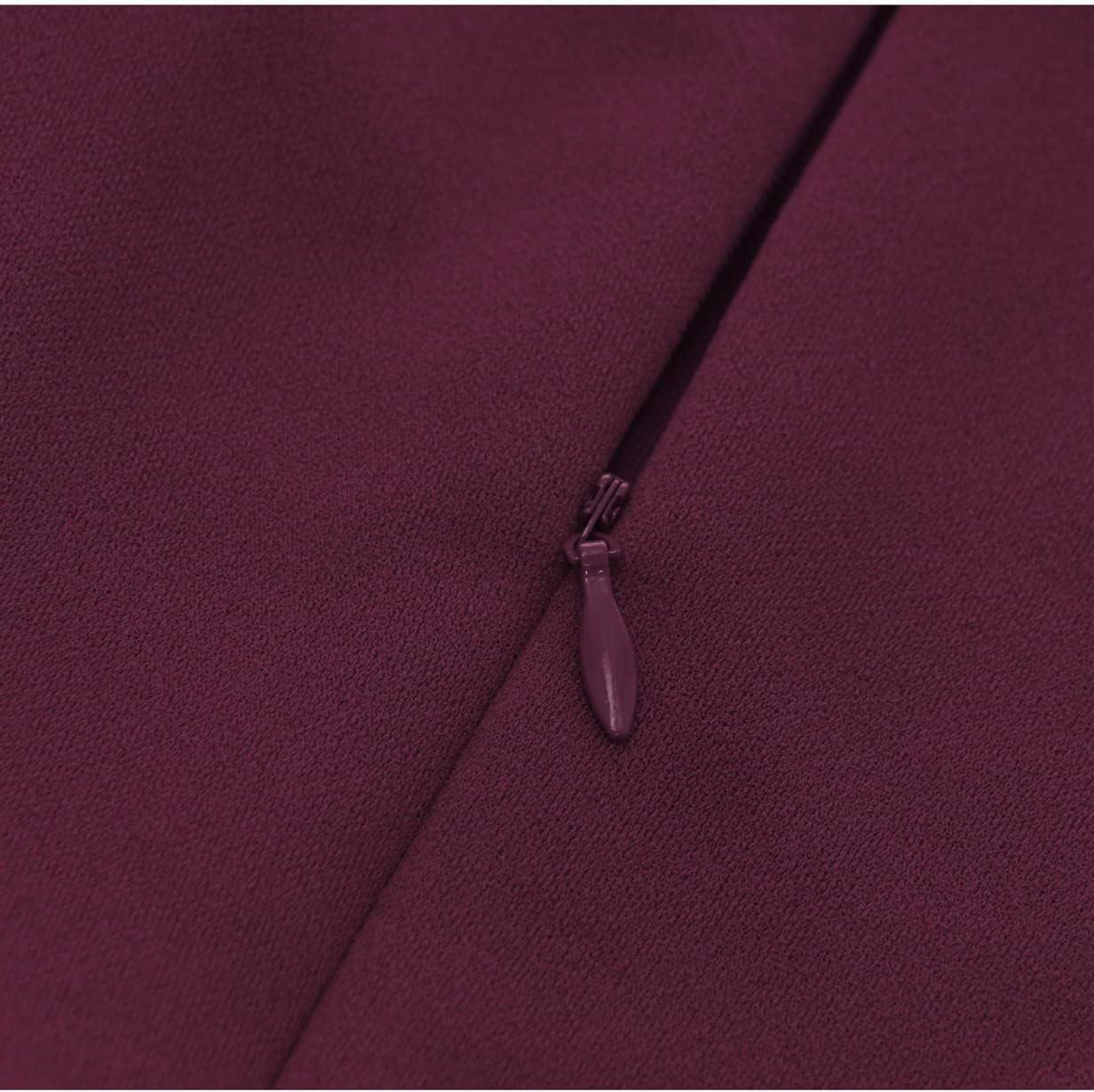 imageHomRain Wedding Guest Dresses for Women Vintage Short Sleeves Casual Fit and Flare Cocktail Formal Dress for Tea PartyBurgundy