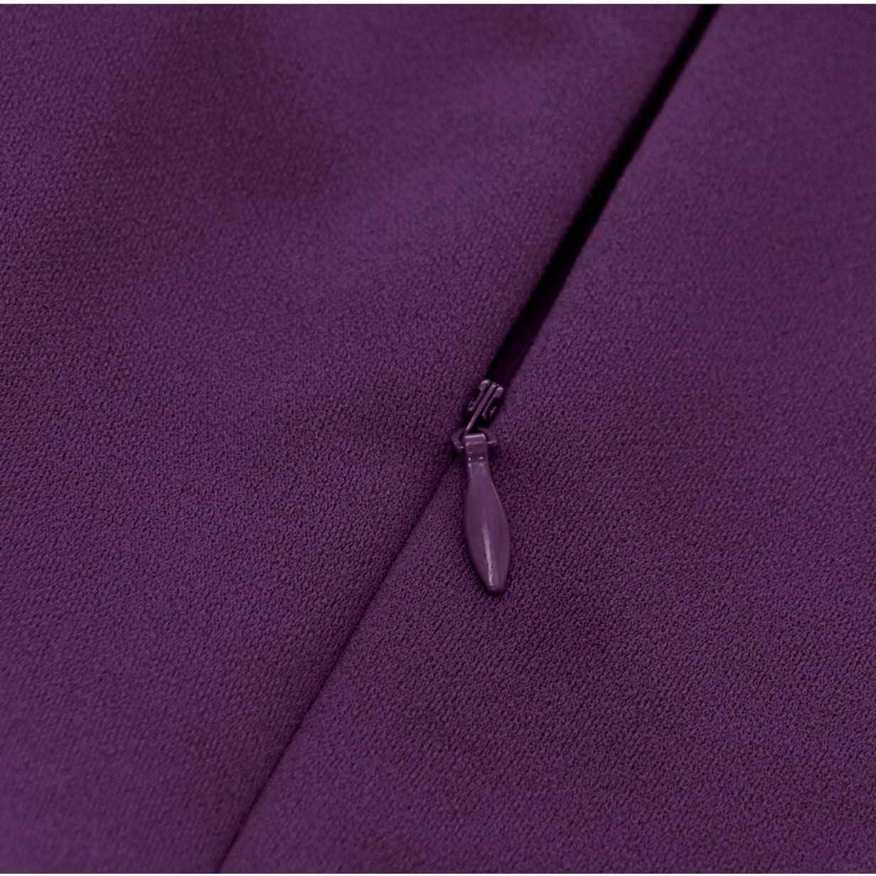imageHomRain Wedding Guest Dresses for Women Vintage Short Sleeves Casual Fit and Flare Cocktail Formal Dress for Tea PartyGrape