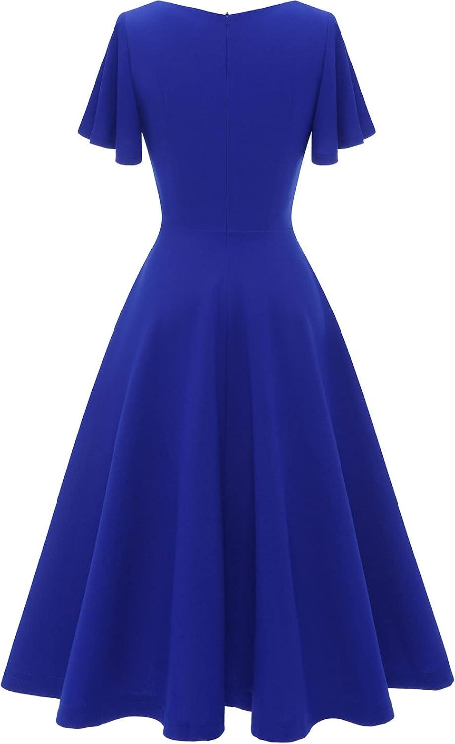 imageHomRain Wedding Guest Dresses for Women Vintage Short Sleeves Casual Fit and Flare Cocktail Formal Dress for Tea PartyRoyal Blue