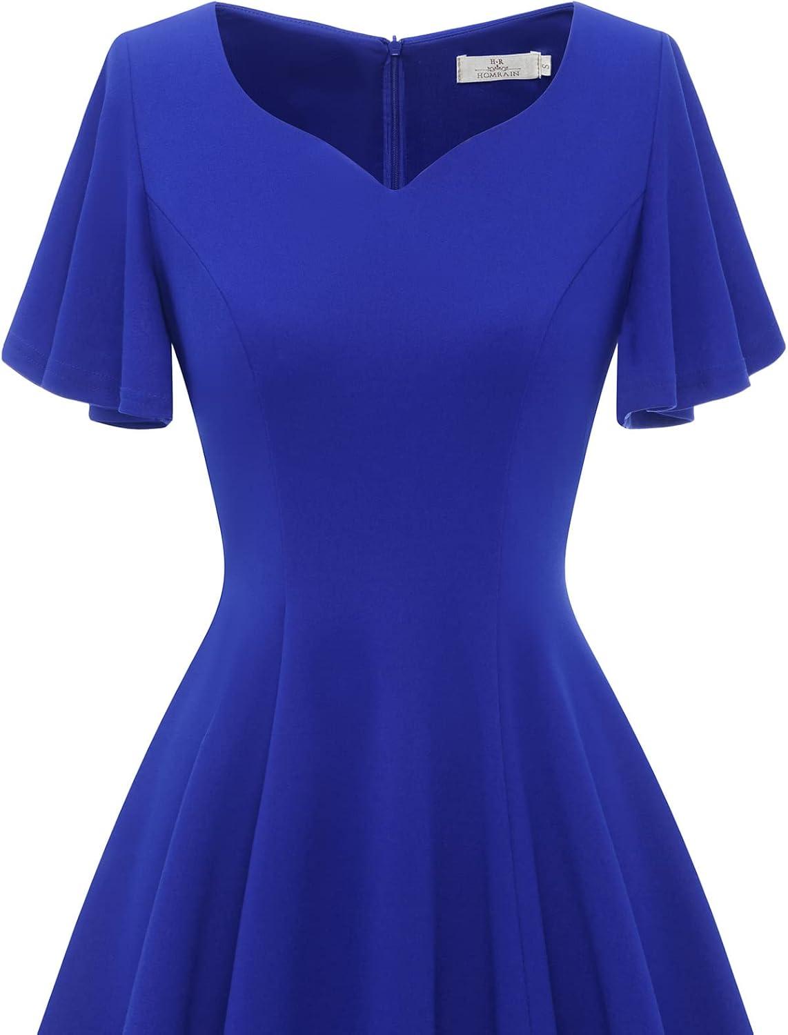 imageHomRain Wedding Guest Dresses for Women Vintage Short Sleeves Casual Fit and Flare Cocktail Formal Dress for Tea PartyRoyal Blue