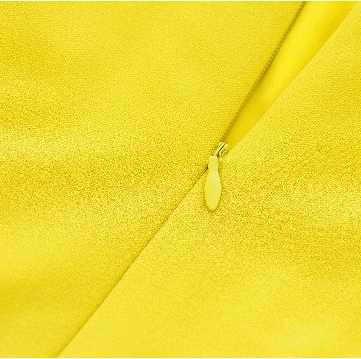 imageHomRain Wedding Guest Dresses for Women Vintage Short Sleeves Casual Fit and Flare Cocktail Formal Dress for Tea PartyYellow