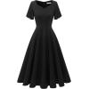 imageHomRain Wedding Guest Dresses for Women Vintage Short Sleeves Casual Fit and Flare Cocktail Formal Dress for Tea PartyBlack