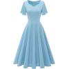 imageHomRain Wedding Guest Dresses for Women Vintage Short Sleeves Casual Fit and Flare Cocktail Formal Dress for Tea PartyBlue