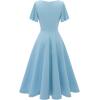 imageHomRain Wedding Guest Dresses for Women Vintage Short Sleeves Casual Fit and Flare Cocktail Formal Dress for Tea PartyBlue