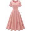 imageHomRain Wedding Guest Dresses for Women Vintage Short Sleeves Casual Fit and Flare Cocktail Formal Dress for Tea PartyBlush