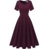 imageHomRain Wedding Guest Dresses for Women Vintage Short Sleeves Casual Fit and Flare Cocktail Formal Dress for Tea PartyBurgundy