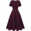 imageHomRain Wedding Guest Dresses for Women Vintage Short Sleeves Casual Fit and Flare Cocktail Formal Dress for Tea PartyBurgundy