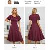 imageHomRain Wedding Guest Dresses for Women Vintage Short Sleeves Casual Fit and Flare Cocktail Formal Dress for Tea PartyGlitterburgundy