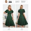 imageHomRain Wedding Guest Dresses for Women Vintage Short Sleeves Casual Fit and Flare Cocktail Formal Dress for Tea PartyGlitterdark Green