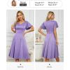 imageHomRain Wedding Guest Dresses for Women Vintage Short Sleeves Casual Fit and Flare Cocktail Formal Dress for Tea PartyGlitterlavender
