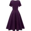 imageHomRain Wedding Guest Dresses for Women Vintage Short Sleeves Casual Fit and Flare Cocktail Formal Dress for Tea PartyGrape
