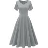 imageHomRain Wedding Guest Dresses for Women Vintage Short Sleeves Casual Fit and Flare Cocktail Formal Dress for Tea PartyGrey