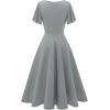 imageHomRain Wedding Guest Dresses for Women Vintage Short Sleeves Casual Fit and Flare Cocktail Formal Dress for Tea PartyGrey