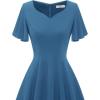 imageHomRain Wedding Guest Dresses for Women Vintage Short Sleeves Casual Fit and Flare Cocktail Formal Dress for Tea PartyGreyblue