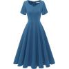 imageHomRain Wedding Guest Dresses for Women Vintage Short Sleeves Casual Fit and Flare Cocktail Formal Dress for Tea PartyGreyblue