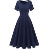 imageHomRain Wedding Guest Dresses for Women Vintage Short Sleeves Casual Fit and Flare Cocktail Formal Dress for Tea PartyNavy
