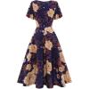 imageHomRain Wedding Guest Dresses for Women Vintage Short Sleeves Casual Fit and Flare Cocktail Formal Dress for Tea PartyNavy Yellow Flower