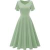 imageHomRain Wedding Guest Dresses for Women Vintage Short Sleeves Casual Fit and Flare Cocktail Formal Dress for Tea PartySage Green