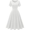 imageHomRain Wedding Guest Dresses for Women Vintage Short Sleeves Casual Fit and Flare Cocktail Formal Dress for Tea PartyWhite