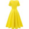 imageHomRain Wedding Guest Dresses for Women Vintage Short Sleeves Casual Fit and Flare Cocktail Formal Dress for Tea PartyYellow