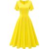 imageHomRain Wedding Guest Dresses for Women Vintage Short Sleeves Casual Fit and Flare Cocktail Formal Dress for Tea PartyYellow