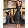imageHomRain Women Sparkly Formal Party Dress VNeck Short Sleeve Wedding Cocktail Long Evening DressBlack