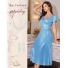 imageHomRain Women Sparkly Formal Party Dress VNeck Short Sleeve Wedding Cocktail Long Evening DressBlue
