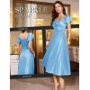 imageHomRain Women Sparkly Formal Party Dress VNeck Short Sleeve Wedding Cocktail Long Evening DressBlue