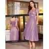 imageHomRain Women Sparkly Formal Party Dress VNeck Short Sleeve Wedding Cocktail Long Evening DressLavender