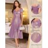 imageHomRain Women Sparkly Formal Party Dress VNeck Short Sleeve Wedding Cocktail Long Evening DressLavender