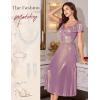 imageHomRain Women Sparkly Formal Party Dress VNeck Short Sleeve Wedding Cocktail Long Evening DressLavender