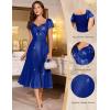 imageHomRain Women Sparkly Formal Party Dress VNeck Short Sleeve Wedding Cocktail Long Evening DressNavy