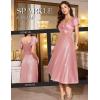 imageHomRain Women Sparkly Formal Party Dress VNeck Short Sleeve Wedding Cocktail Long Evening DressPink