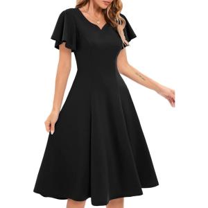 imageHomRain Wedding Guest Dresses for Women Vintage Short Sleeves Casual Fit and Flare Cocktail Formal Dress for Tea PartyBlack