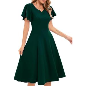 imageHomRain Wedding Guest Dresses for Women Vintage Short Sleeves Casual Fit and Flare Cocktail Formal Dress for Tea PartyDark Green