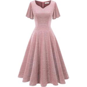 imageHomRain Wedding Guest Dresses for Women Vintage Short Sleeves Casual Fit and Flare Cocktail Formal Dress for Tea PartyGlitterblush