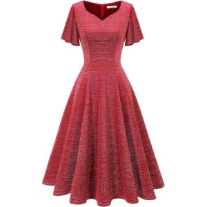 imageHomRain Wedding Guest Dresses for Women Vintage Short Sleeves Casual Fit and Flare Cocktail Formal Dress for Tea PartyGlitterred