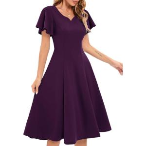 imageHomRain Wedding Guest Dresses for Women Vintage Short Sleeves Casual Fit and Flare Cocktail Formal Dress for Tea PartyGrape