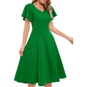 imageHomRain Wedding Guest Dresses for Women Vintage Short Sleeves Casual Fit and Flare Cocktail Formal Dress for Tea PartyGreen