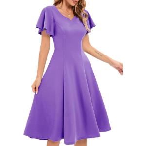 imageHomRain Wedding Guest Dresses for Women Vintage Short Sleeves Casual Fit and Flare Cocktail Formal Dress for Tea PartyLavender