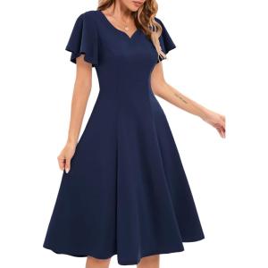 imageHomRain Wedding Guest Dresses for Women Vintage Short Sleeves Casual Fit and Flare Cocktail Formal Dress for Tea PartyNavy