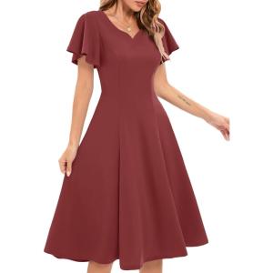 imageHomRain Wedding Guest Dresses for Women Vintage Short Sleeves Casual Fit and Flare Cocktail Formal Dress for Tea PartyRaspberry