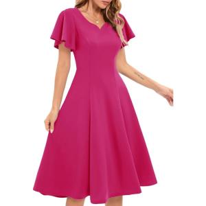 imageHomRain Wedding Guest Dresses for Women Vintage Short Sleeves Casual Fit and Flare Cocktail Formal Dress for Tea PartyRose