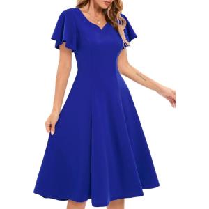 imageHomRain Wedding Guest Dresses for Women Vintage Short Sleeves Casual Fit and Flare Cocktail Formal Dress for Tea PartyRoyal Blue