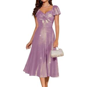 imageHomRain Women Sparkly Formal Party Dress VNeck Short Sleeve Wedding Cocktail Long Evening DressLavender