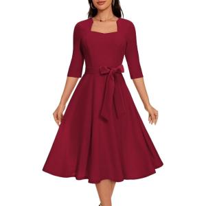 imageHomRain Womens Cocktail Formal Dresses Elegant Wedding Guest ALine Graduation Tea Party Modest Prom Church DressBurgundy