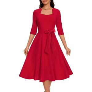 imageHomRain Womens Cocktail Formal Dresses Elegant Wedding Guest ALine Graduation Tea Party Modest Prom Church DressRed