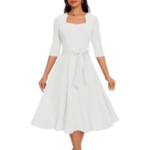 imageHomRain Womens Cocktail Formal Dresses Elegant Wedding Guest ALine Graduation Tea Party Modest Prom Church DressWhite