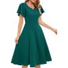 imageHomRain Wedding Guest Dresses for Women Vintage Short Sleeves Casual Fit and Flare Cocktail Formal Dress for Tea PartyPeacock